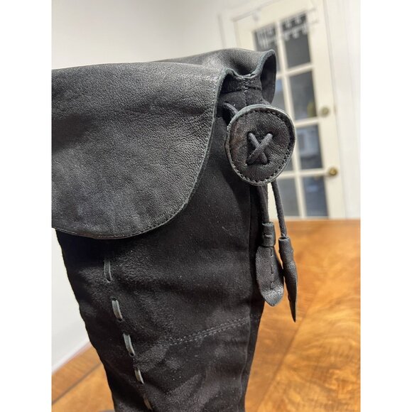 Naya Narubi Women's 7 Black Over the Knee Fold Down Suede Leather Boots Heeled - Picture 7 of 8